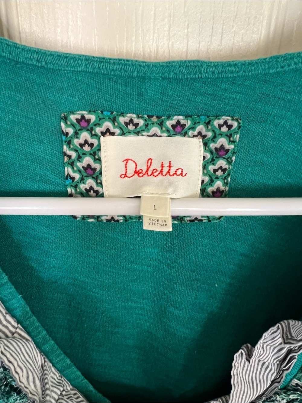 Deletta Anthropologie Teal Ruffle Trim Babydoll Top Quarter Sleeve Large - Picture 2 of 8